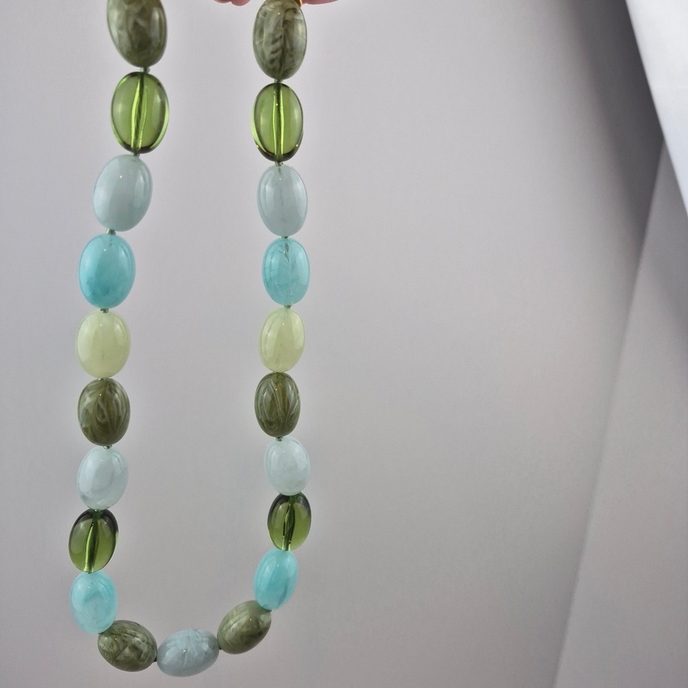Joan Rivers NWOT 20" Beaded Necklace Green Blue Oval Resin Beads Coastal Resort - Picture 9 of 11